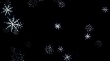 Düşen kar taneleri, mat, geniş açı, loopable. Alfa Siyah zemin üzerine kar düşen pul yakın çekim.