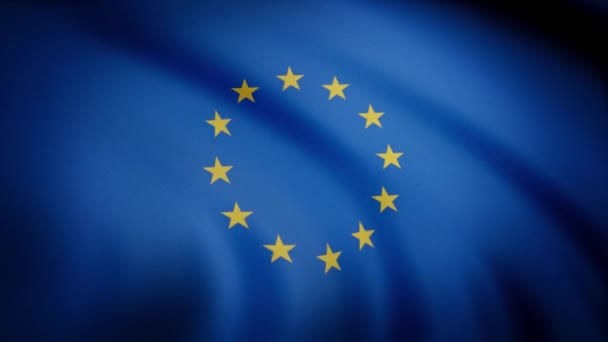 Bandiera dell'Unione europea. Bella bandiera europea. Bandiera dell'Europa che sventola al vento in loop lento. loop senza cuciture - bandiera dell'Unione europea sventola nel vento con trama in tessuto altamente dettagliata — Video Stock