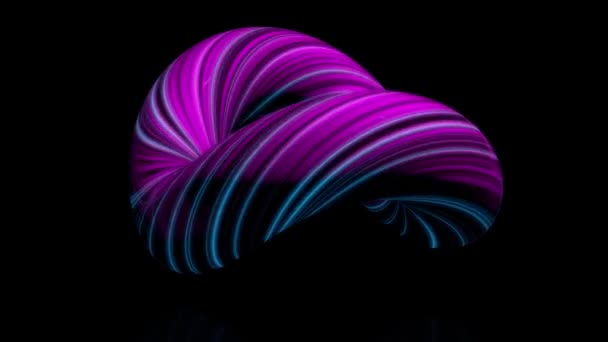 Abstrato animado fundo movimento violeta de esferas de giro com linhas e ondas sobre fundo preto. Esfera giratória feita de linhas brilhantes roxas sobre fundo preto. VJ loop sem costura . — Vídeo de Stock