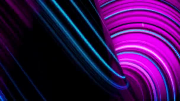 Abstrait animé mouvement violet fond de sphères filantes avec des lignes et des ondes sur fond noir. Spinning sphère faite de lignes brillantes violettes sur fond noir. VJ Boucle sans couture .