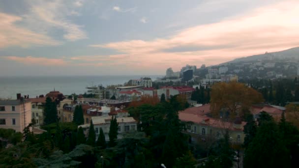 Vista Aérea Sobre Yalta Noite Bela Paisagem Yalta Com Fundo — Vídeo de Stock