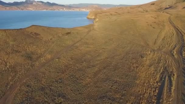 Luftaufnahme Vom Strand Von Sudak Auf Der Krim Schwarzmeerküste Die — Stockvideo