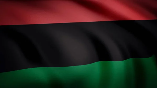 Παναφρικανική σημαία. Αποτελείται από τρεις ισομεγέθεις οριζόντιες λωρίδες, κόκκινη μαύρη πράσινη σημαία. Animation του σατέν λεπτομερείς επίσημη σημαία-σύμβολο της αφρικανικής φυλής — Φωτογραφία Αρχείου