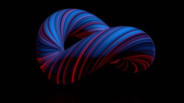 Renkli kavisli şekil torus. Üç boyutlu animasyon bohça-in aydınlık konu daire içinde bükülmüş. Torus izole uzayda soyut neon animasyon