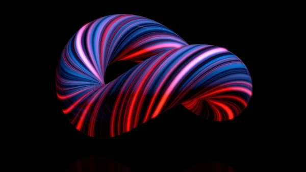 Toro de figura curva colorida. Animação tridimensional de feixe de torcido em círculo de fios luminosos. Animação de néon abstrato de toro no espaço isolado — Fotografia de Stock