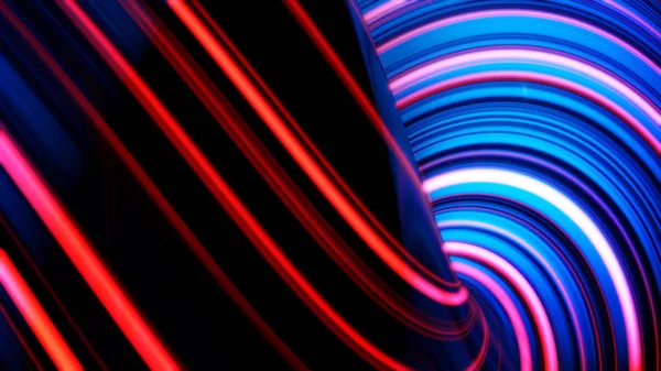 Animering av glödande neon linjer. Abstrakt bakgrund med våglinjer färg. Begreppet datorgrafik — Stockfoto
