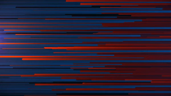 Abstract dashes and lines. Horizontal lines on left blue on right red moving towards each other. Animation of mutually penetrating neon lines filling dark background