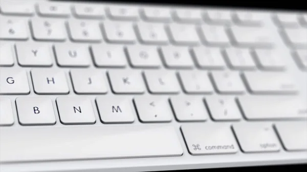 Animación de primer plano de los botones del teclado del ordenador blanco. Gire el teclado blanco en un espacio aislado. Concepto de aparatos informáticos — Foto de Stock