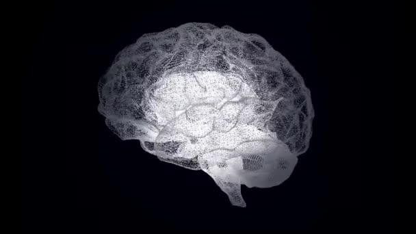 Abstraktion der menschlichen Gehirnstruktur auf schwarzem Hintergrund. futuristische wissenschaftliche und technische Gehirnverbindungen in Röntgen. Verflechtung von Verbindungen im Gehirn in rotierender Bewegung. Konzept der — Stockvideo