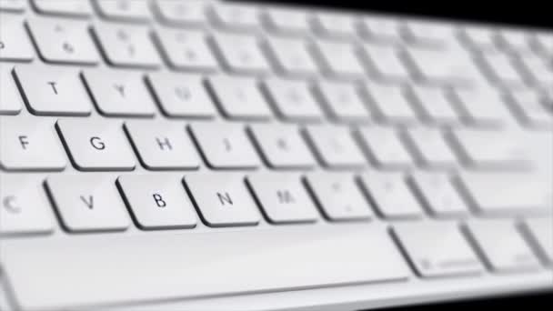 Animation en gros plan des touches blanches du clavier de l'ordinateur. Faites pivoter le clavier blanc dans un espace isolé. Concept de gadgets informatiques — Video