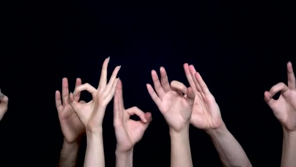 Hands making Okay or flicking sign. Okay coding by hand isolated on black background. Hands show gesture ok or everything is good isolated on black background — Stock Video