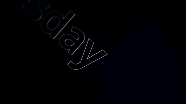 星期二词动画阴影在一个黑色和灰色的背景 从左到右对角线滑翔的文字 — 图库视频影像
