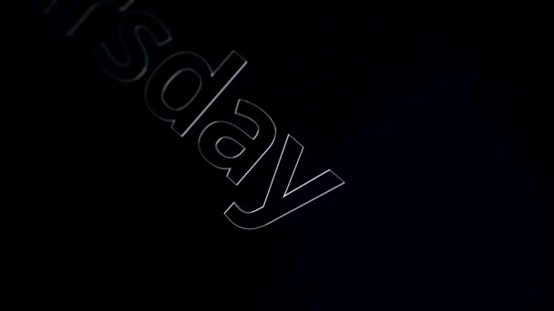 Word thursday animation over black and grey background. Animated movie text - Thursday. — Stock Video