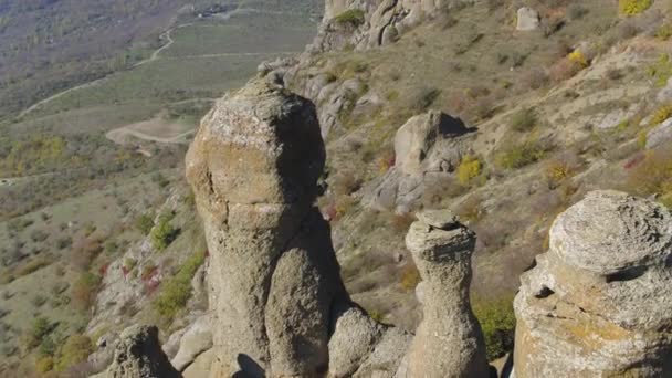 The rock formation in mountains from above. Shot. Close-up — Stock Video