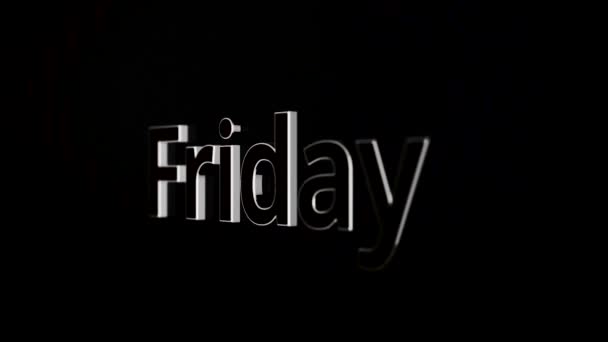 Days of week - friday, over black and grey background, 3D. Animated text friday on a dark background — Stock Video