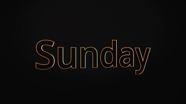 Sonntag Text Wort 3D Animation auf schwarzem Hintergrund. Animationssonntag. moderne Computeranimation des freien Tages — Stockvideo