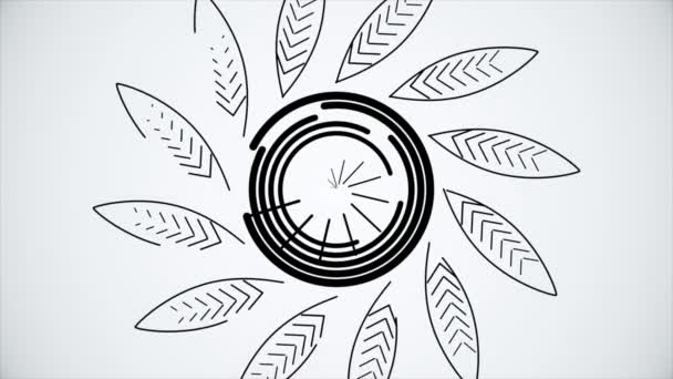 Ritning bakgrund med svarta och vita koncentriska linjer. Uttag av rita linjer. — Stockvideo