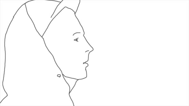 Animation der kontinuierlichen Linienzeichnung des menschlichen Gesichts. Profil-Porträt. — Stockvideo