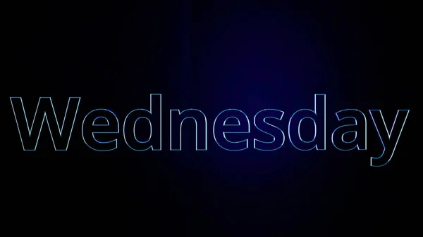 Día de animación de la semana Miércoles. Movimiento de la palabra Miércoles con contornos brillantes sobre fondo negro — Foto de Stock