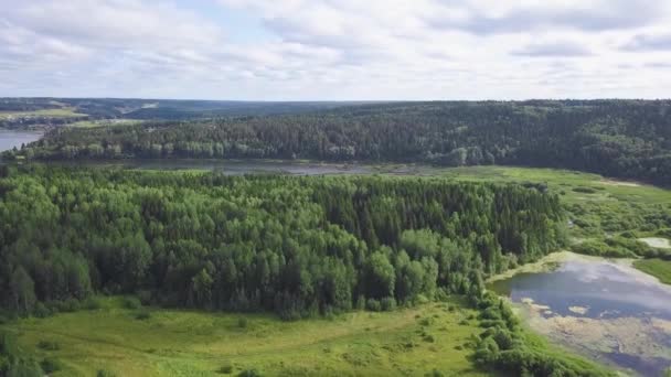 Vista Superior Lago Floresta Clipe Panorama Paisagístico Floresta Com Áreas — Vídeo de Stock