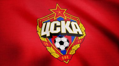 ABD - New York, 12 Ağustos 2018: Cska Moskova bayrak sallıyor. Cska Moskova futbol club logolu bayrak sallıyor. Editoryal görüntüleri