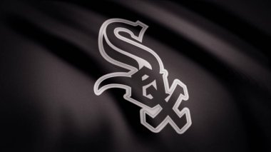 ABD - New York, 12 Ağustos 2018: Chicago White Sox profesyonel takım logolu bayrak sallıyor. Chicago White Sox beyzbol takım logosu, sorunsuz döngü ile bayrak sallayarak yakın çekim. Editoryal görüntüleri