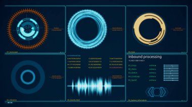 Yüksek teknoloji Kullanıcı arabirimi baş yukarıya göstermek için arka plan bilgisayar masaüstü ekran görüntüsü. Yüksek teknoloji Hud dijital ekran holografik arka plan.