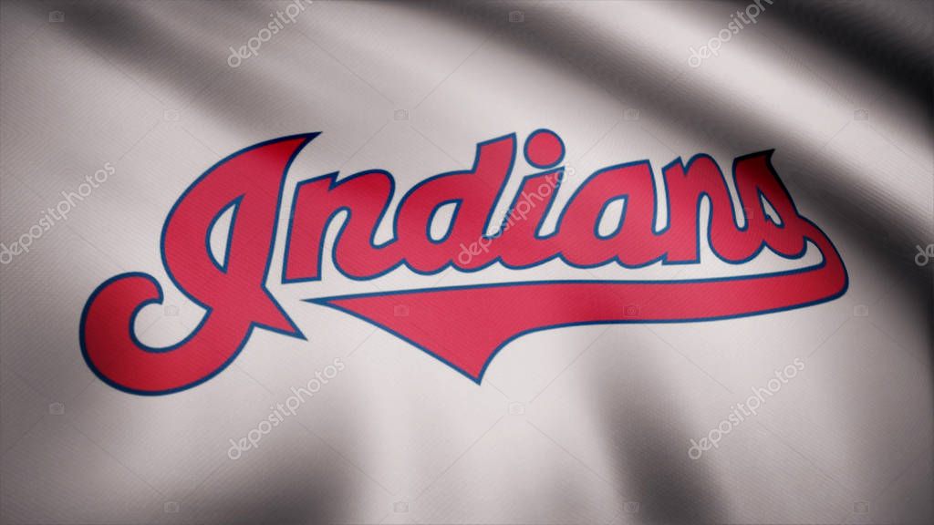 Flag of the Cleveland Indians, american professional baseball team - loop. Waving flag with Cleveland Indians professional team logo. Editorial footage