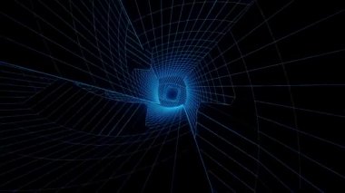 Güzel, Soyut, yuvarlak mavi ışık tüneli hareketli hızlı, kesintisiz döngü hatları. Neon ışıkları ile fütüristik tüneli üzerinden uçan.