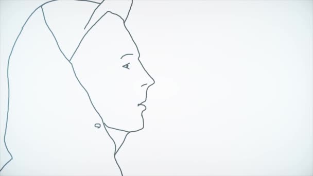 Gros plan pour le contour noir de l'homme en capuche et chapeau cigarette fumant sur fond blanc. Une vue de profil d'une silhouette adolescente fumant de la cigarette sur fond blanc . — Video