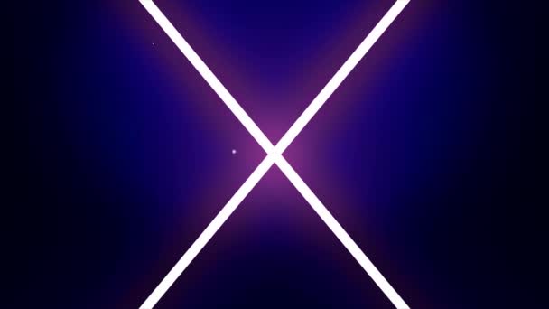 Neon ábécé X betű mozgásban lévő sötétkék háttérrel. Absztrakt fehér neon jelzések formája geometriai ábra sötét kék háttér — Stock videók