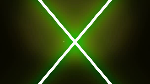Neonowe litery alfabetu X w ruchu na ciemnym tle zielony i czarny. Abstrakcja Biały neon symbole formie geometrycznej figury — Wideo stockowe