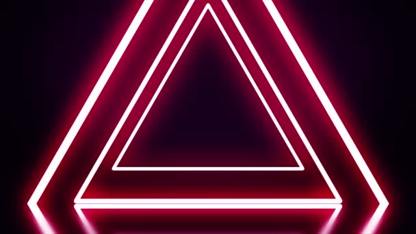 A tunnel of red neon triangles on black background. Abstract neon triangles fly away one by one forming tunnel — Stock Video