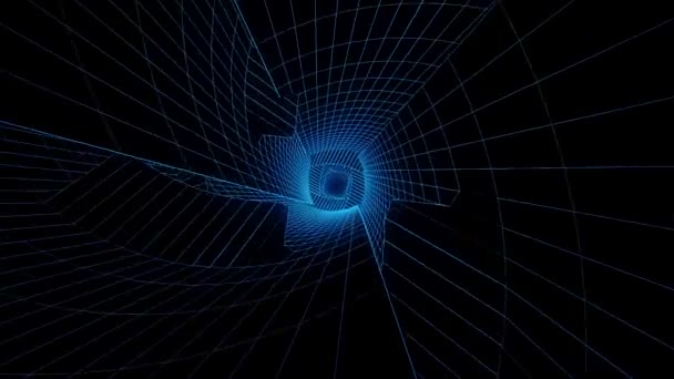 Hermoso, abstracto, túnel redondo con líneas de luz azul moviéndose rápido, bucle sin costuras. Volando a través de un túnel futurista con luces de neón . — Vídeo de stock