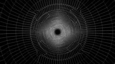 Monochrom neon satırları tünel içinde üstesinden sorunsuz döngü yolculuk ederken döner. Modern, geometrik şekil tünel, geometrik arka plan.