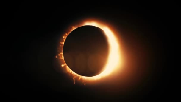 Abstract solar eclipse caused by a Lunar event with ring of fire on black background. Animated abstract view of a total solar eclipse. — Stock Video