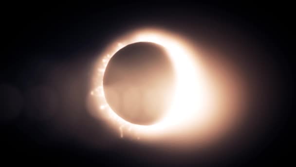 Eclipse solar abstracto causado por un evento lunar con anillo de fuego sobre fondo negro. Vista abstracta animada de un eclipse solar total . — Vídeos de Stock