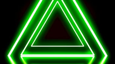 Neon üçgen animasyon. Neon tünel üçgen oluşan animasyon. Neon glow çizgilerle ışıklı siyah arka plan