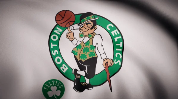 Animación de bandera con símbolo de los Celtics de Baloncesto de Boston. Animación editorial —  Fotos de Stock