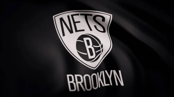 Animace vlajky se symbolem basketbal Brooklyn sítí. Redakční animace — Stock fotografie