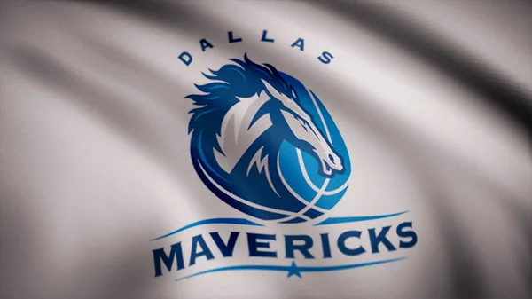 Animacja flagi z symbolem koszykówki Dallas Mavericks. Redakcji animacji — Zdjęcie stockowe