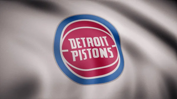 Animacja flagi z symbolem koszykówki Detroit Pistons. Redakcji animacji — Zdjęcie stockowe