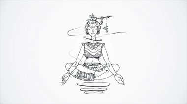 Beyaz arka plan üzerinde izole havada uçan lotus pozisyonda soyut, sportif, Genç yogi. Lotus pozisyonu, sağlıklı yaşam ve gevşeme kavramı havada süzülen parlayan yogi çizgi resmi.