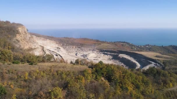 Top View Mining Autumn Shot Quarry Mining Dug Mountains Background — Stock Video