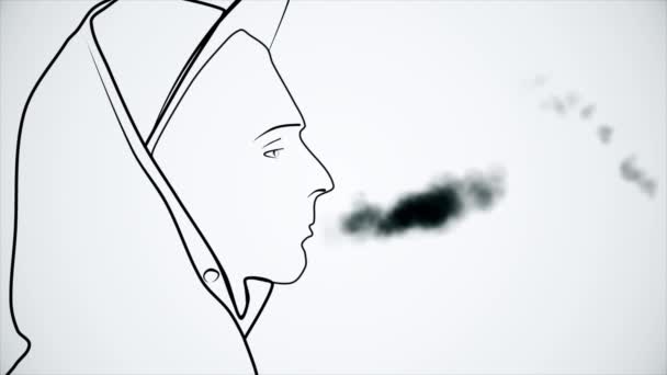 Animation du fumeur. Mouvement répétitif des cigarettes de sécurité. Image de silhouette noire sur fond blanc . — Video