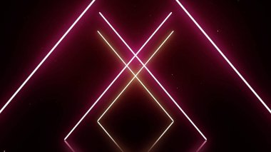 Neon geometrik çizgiler. Siyah bir zemin üzerine Neon animasyon. C çizgiler pembe parlaklık şekiller geometrik desen beyaz haç parlıyor