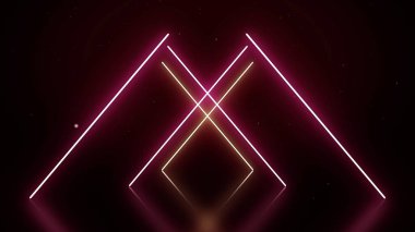 Neon geometrik çizgiler. Siyah bir zemin üzerine Neon animasyon. C çizgiler pembe parlaklık şekiller geometrik desen beyaz haç parlıyor
