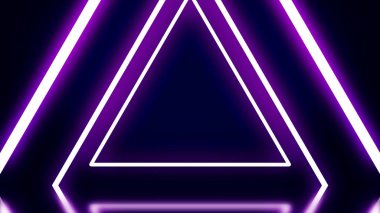 Neon üçgen animasyon. Neon tünel üçgen oluşan animasyon. Neon glow çizgilerle ışıklı siyah arka plan