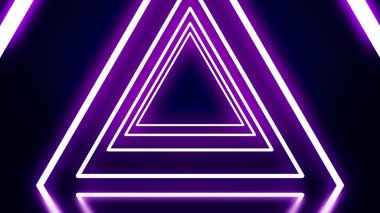 Neon üçgen animasyon. Neon tünel üçgen oluşan animasyon. Neon glow çizgilerle ışıklı siyah arka plan