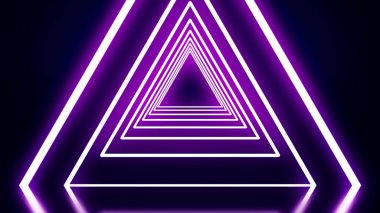 Neon üçgen animasyon. Neon tünel üçgen oluşan animasyon. Neon glow çizgilerle ışıklı siyah arka plan.